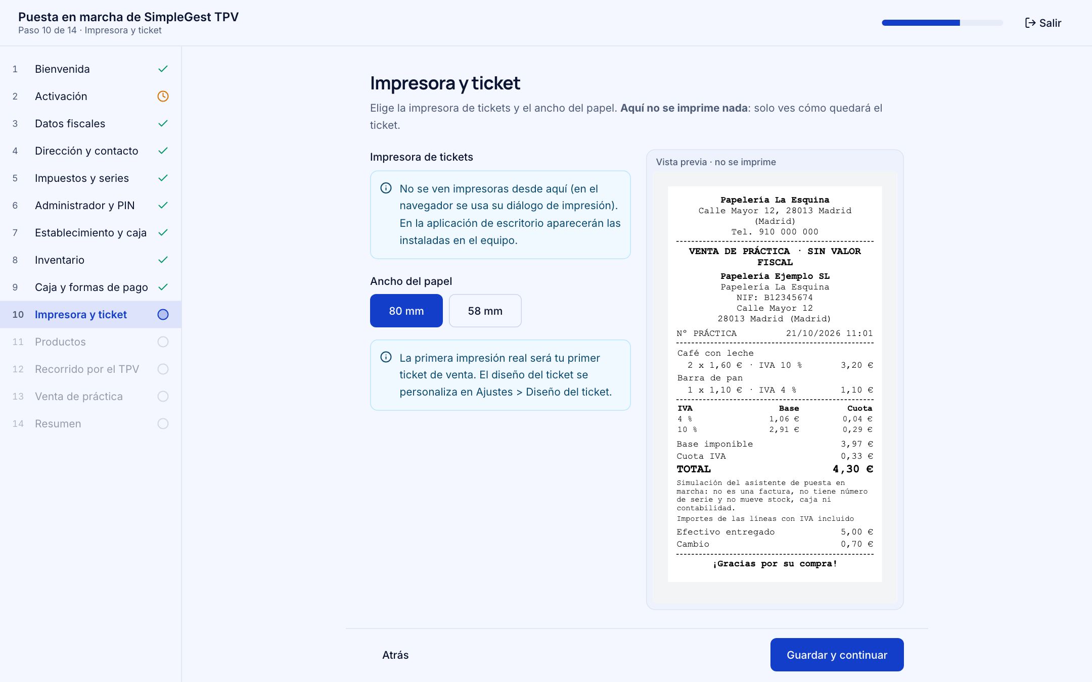 Paso 10: vista previa del ticket sin imprimir